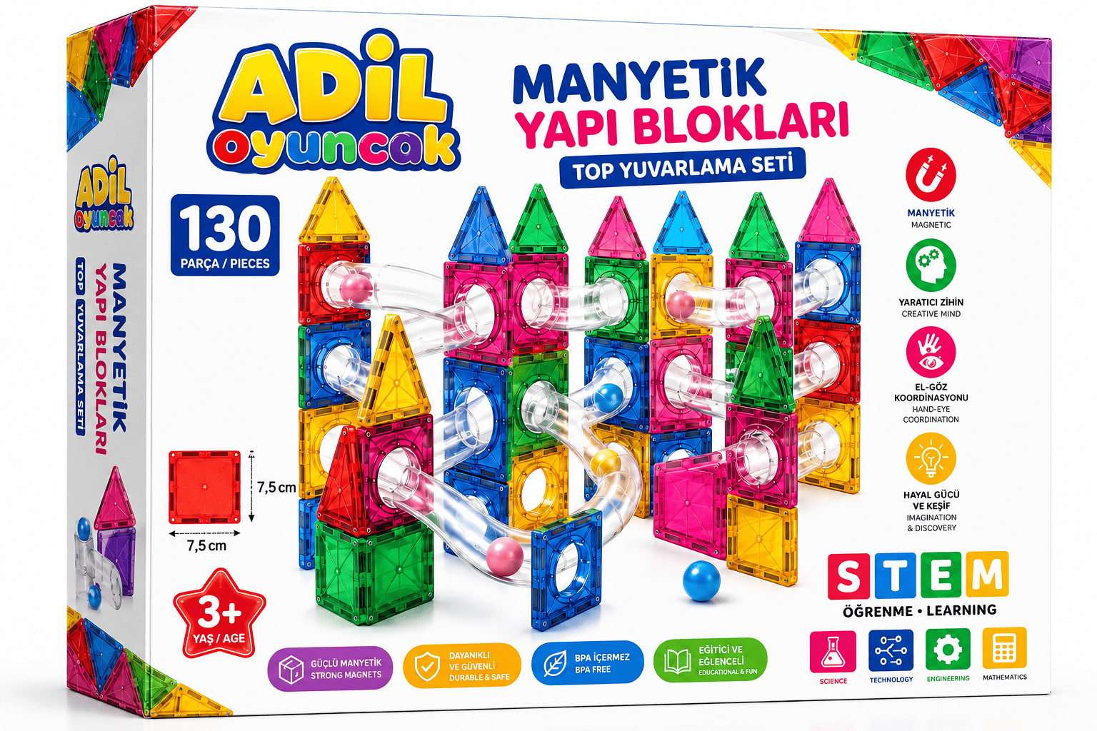 Ball Run Parkur Oyunu – 130 Parça Manyetik 3D Yapı Blokları